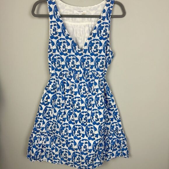 THAKOON COLLECTIVE | Blue/White Printed Mini Dress Ruffle Detail Women’s Size L - Picture 4 of 13
